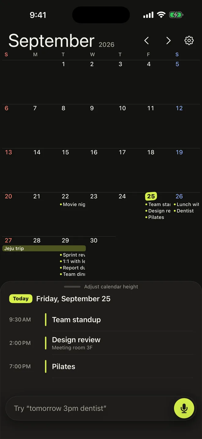 Month view in dark mode